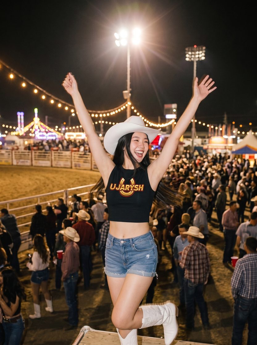 A Jarysh Girl jumping above the crowd