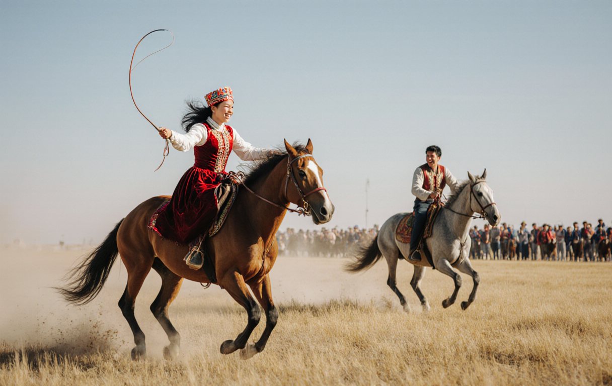 Kyz kuu race on the autumn steppe